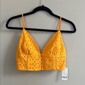 Bar III Island Breeze Eyelet Bralette Crop Top size small in gold brick
